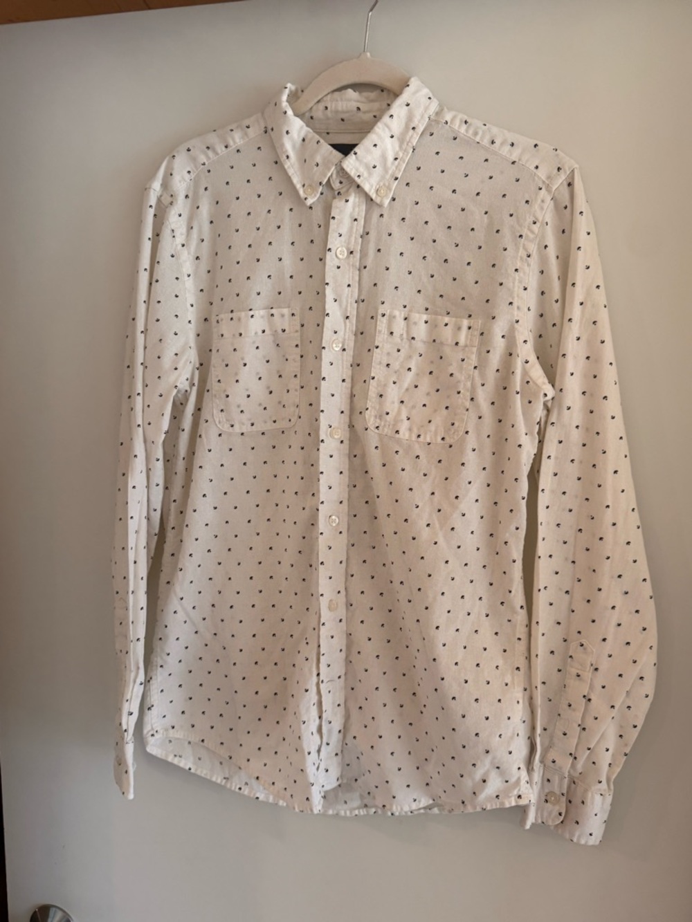 GAP White Button-Down Shirt with Tiny Navy Motif